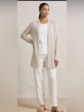 Eileen Fisher 100% Organic Linen Open Front Cardigan - Natural Bone